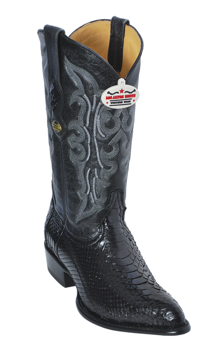 Los Altos Black Genuine All-Over Python J-Toe Cowboy Boots 995705 - Click Image to Close